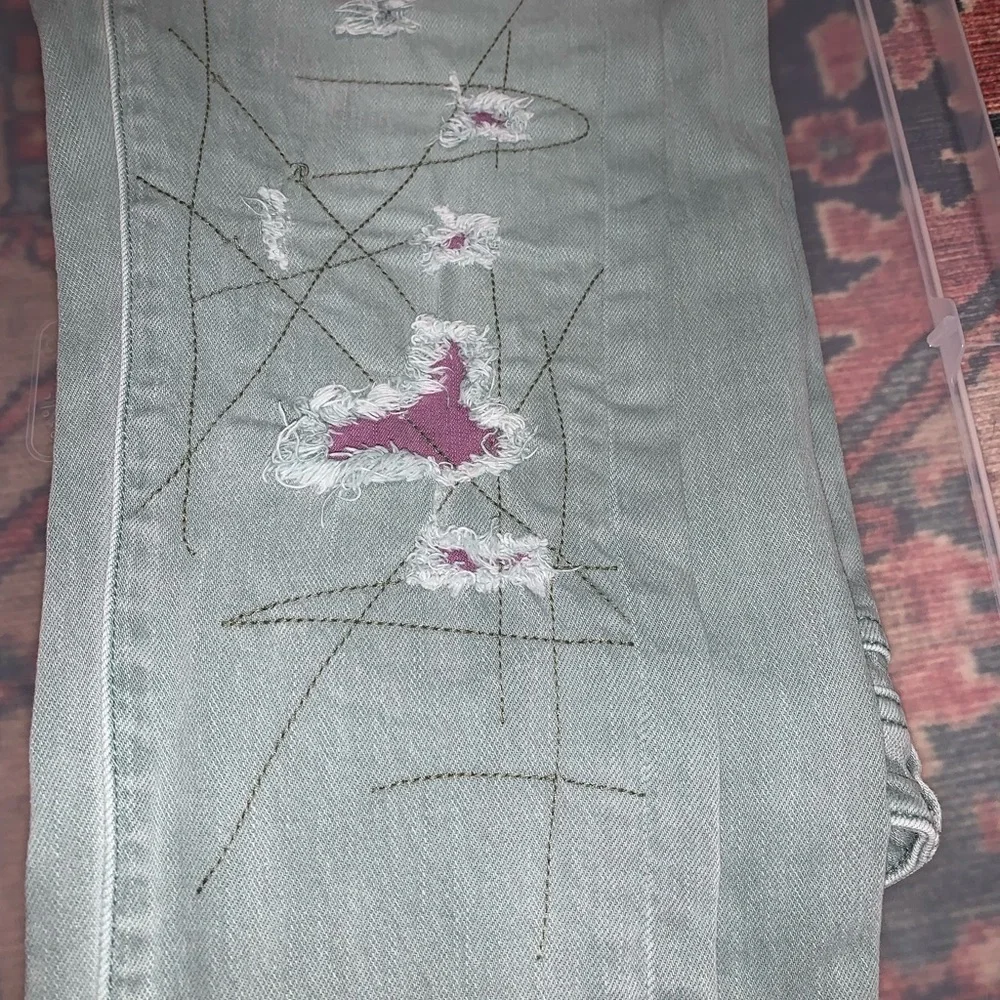 Pilcro, Anthropologie Green Straight Leg Jeans with Distressed Style - Picture 7 of 11